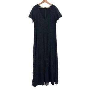 Torrid Maxi‎ Dress Black Lace V Neck Short Sleeve Elegant Party Plus Size
